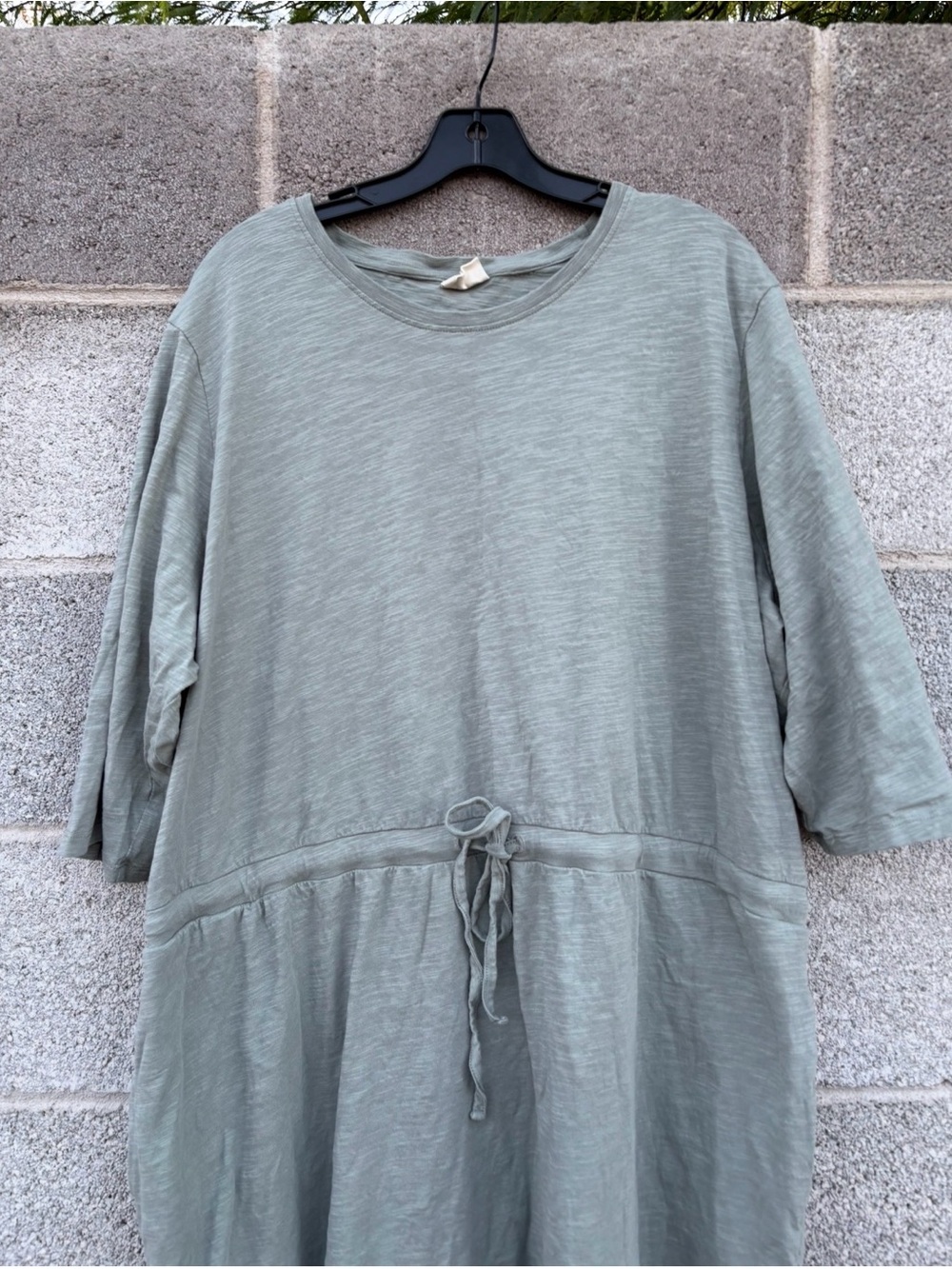 Pact XXXL Shadow (green) MIDI Dress Relaxed Slub Tie Waist 3/4 Sleeve Pockets - Picture 3 of 12